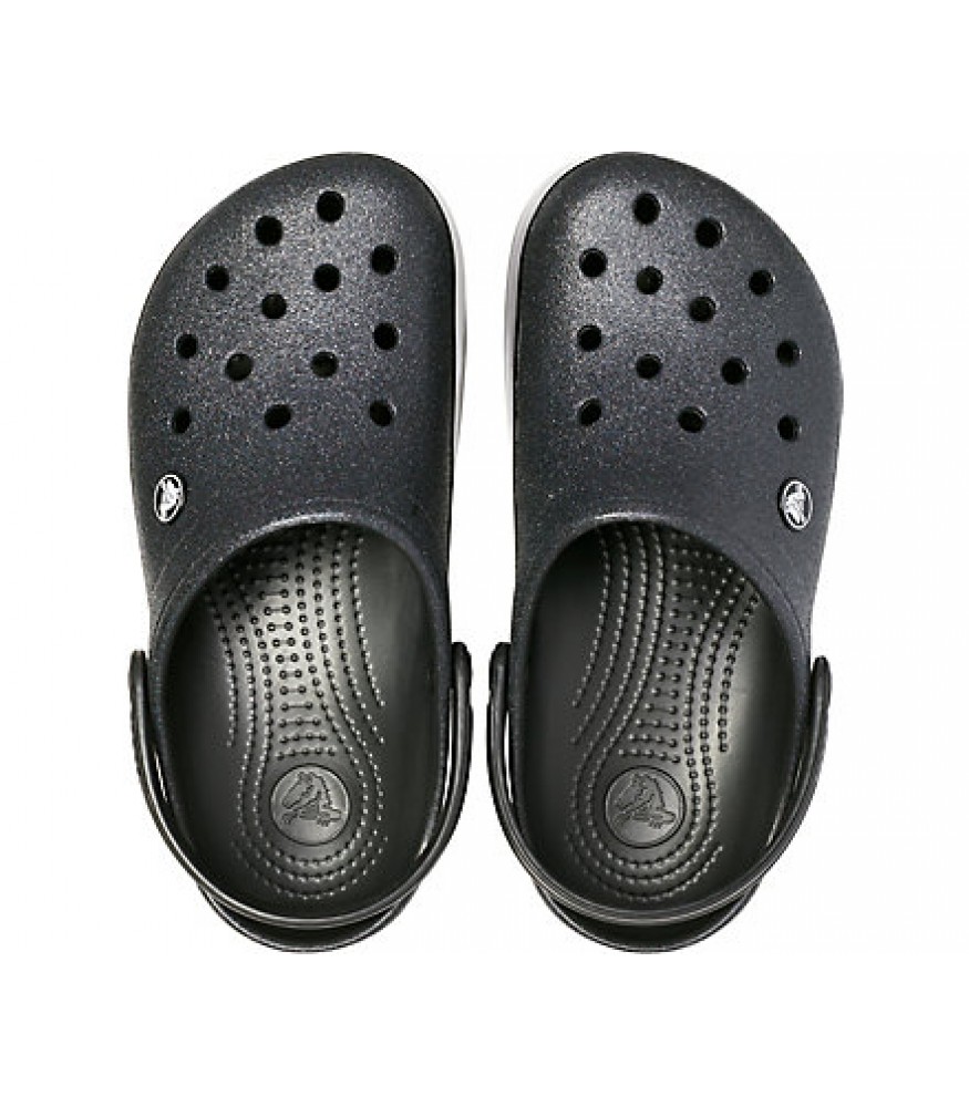 black glitter lined crocs